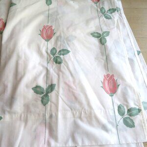 Vintage 70s STEVENS Twin Sheet Set 1 Flat 1 Fitted Pink Rose Bud Stem No Iron